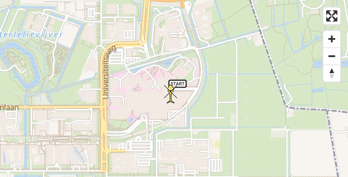 Routekaart van de vlucht: Lifeliner 3 naar Universitair Medisch Centrum Utrecht, UMC Ambulancetunnel