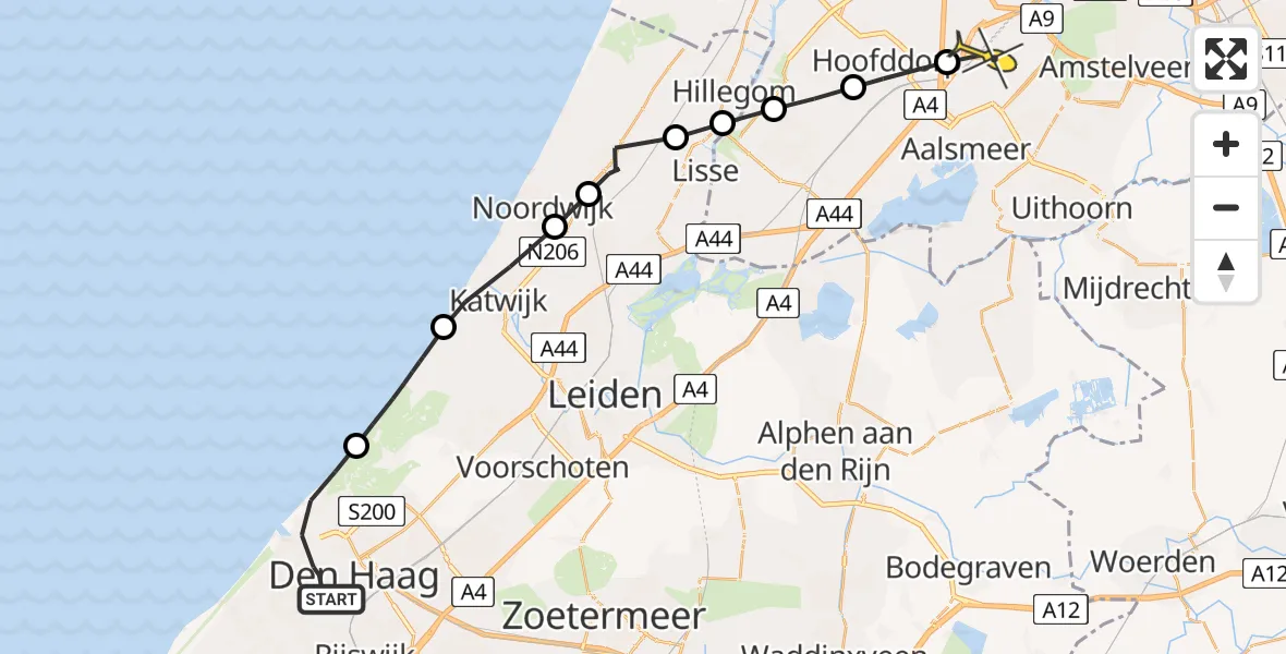 Routekaart van de vlucht: Politiehelikopter naar Luchthaven Schiphol, Van Merlenstraat
