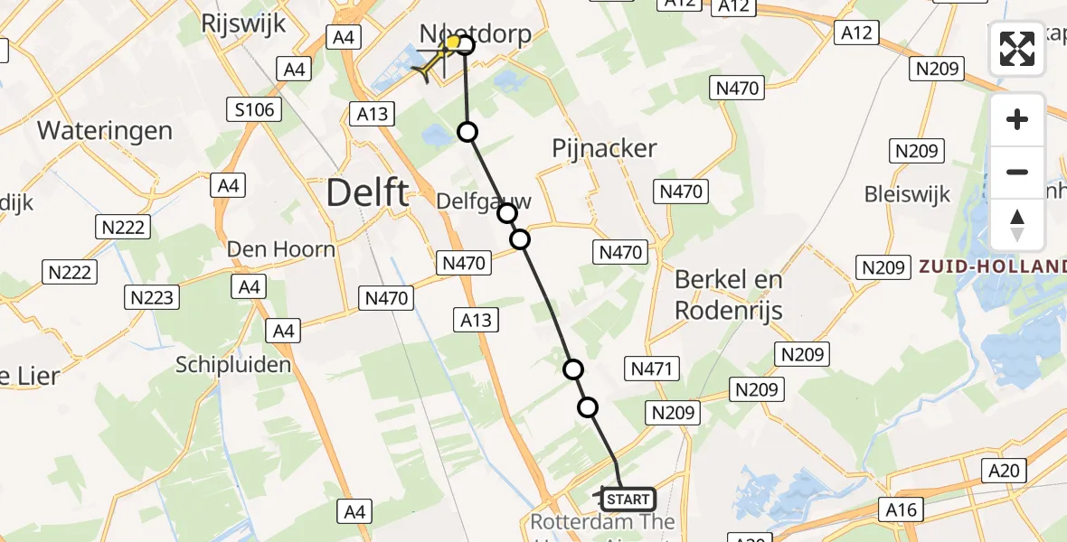 Routekaart van de vlucht: Lifeliner 2 naar Nootdorp, Hofweg