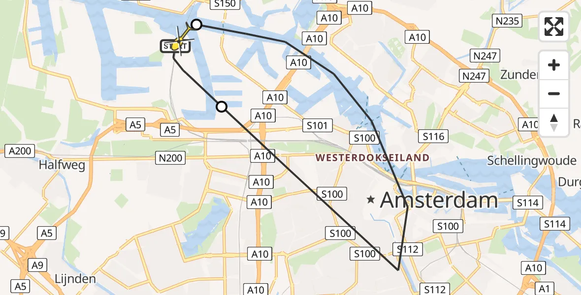 Routekaart van de vlucht: Lifeliner 1 naar Amsterdam Heliport, Maltaweg