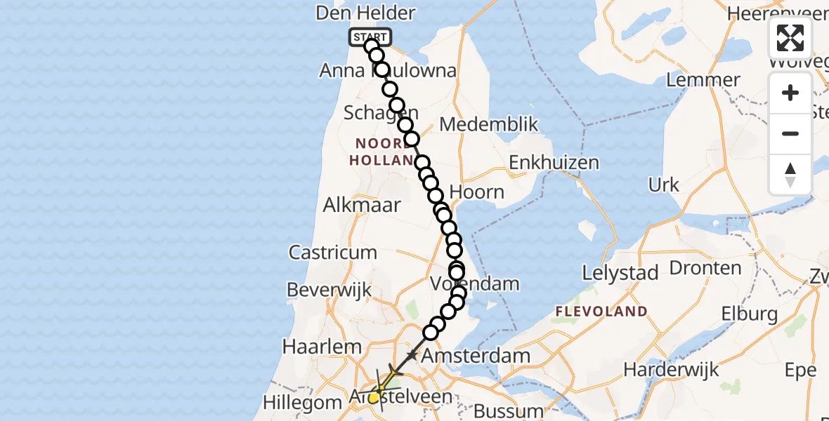 Routekaart van de vlucht: Politiehelikopter naar Badhoevedorp, Blauwe Keet