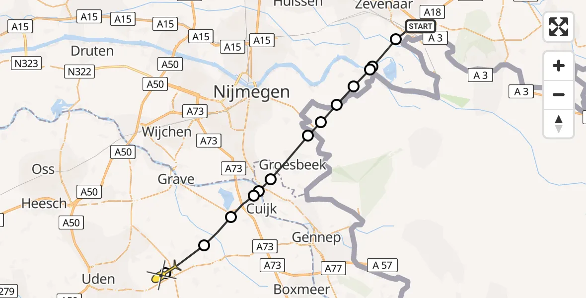 Routekaart van de vlucht: Lifeliner 3 naar Volkel, Sleeg