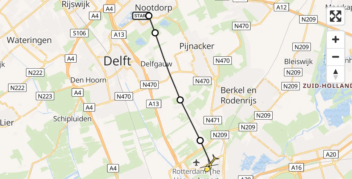 Routekaart van de vlucht: Lifeliner 2 naar Rotterdam The Hague Airport, Bieslandse Benedenpolder