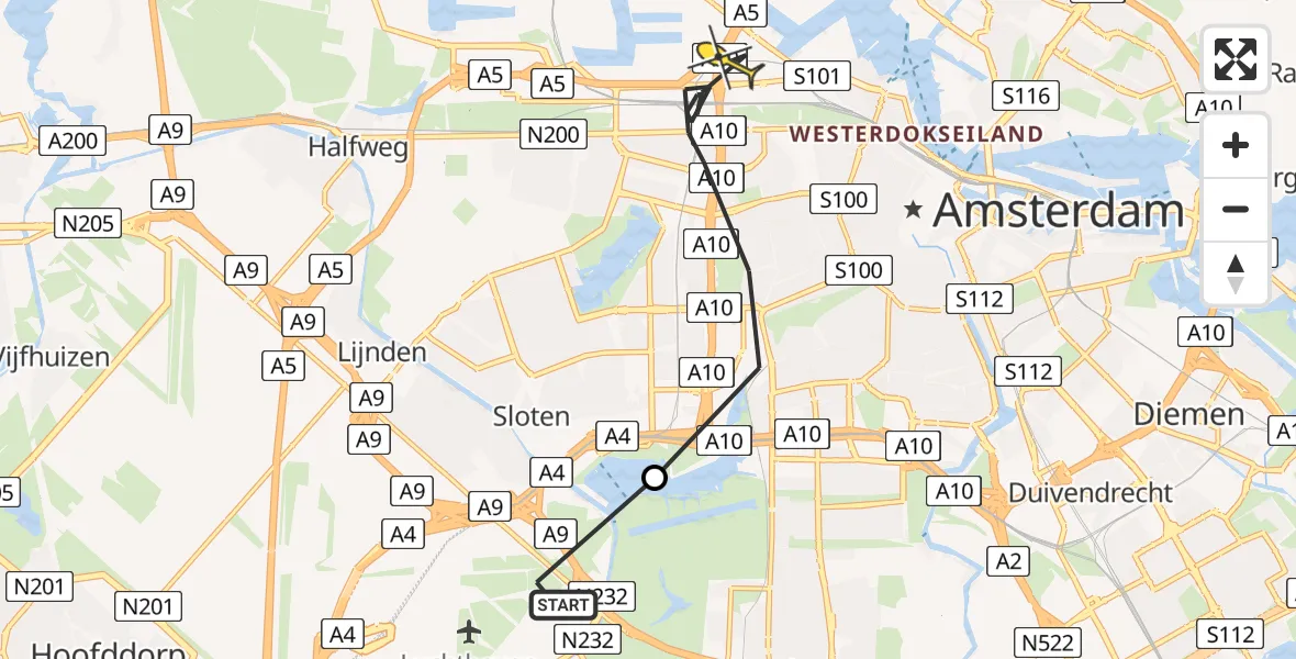 Routekaart van de vlucht: Politieheli naar Amsterdam, Nieuwe Meer