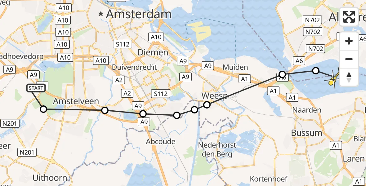 Routekaart van de vlucht: Politieheli naar Naarden, Rietwijkerdwarsweg
