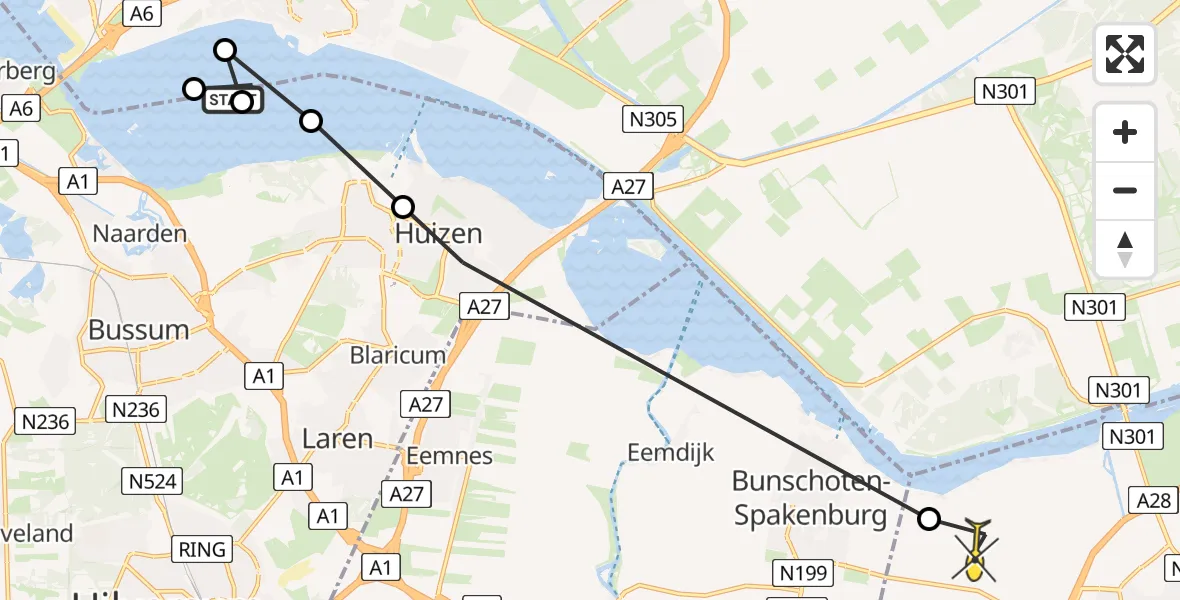 Routekaart van de vlucht: Politiehelikopter naar Nijkerk, Gooimeer