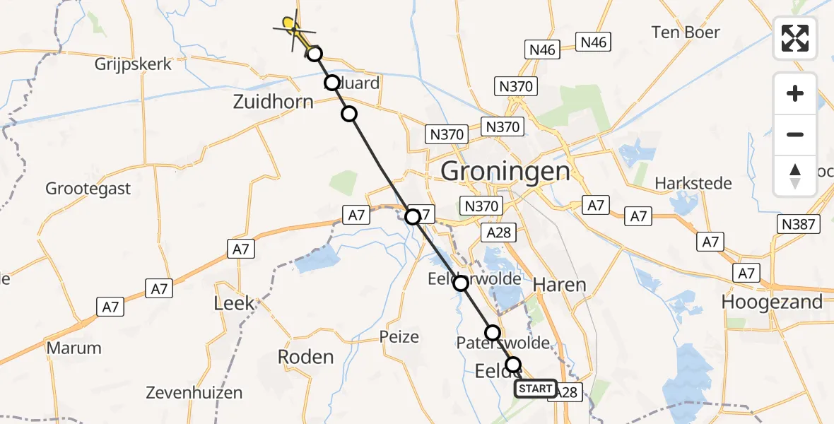 Routekaart van de vlucht: Lifeliner 4 naar Den Ham, Boomgaard