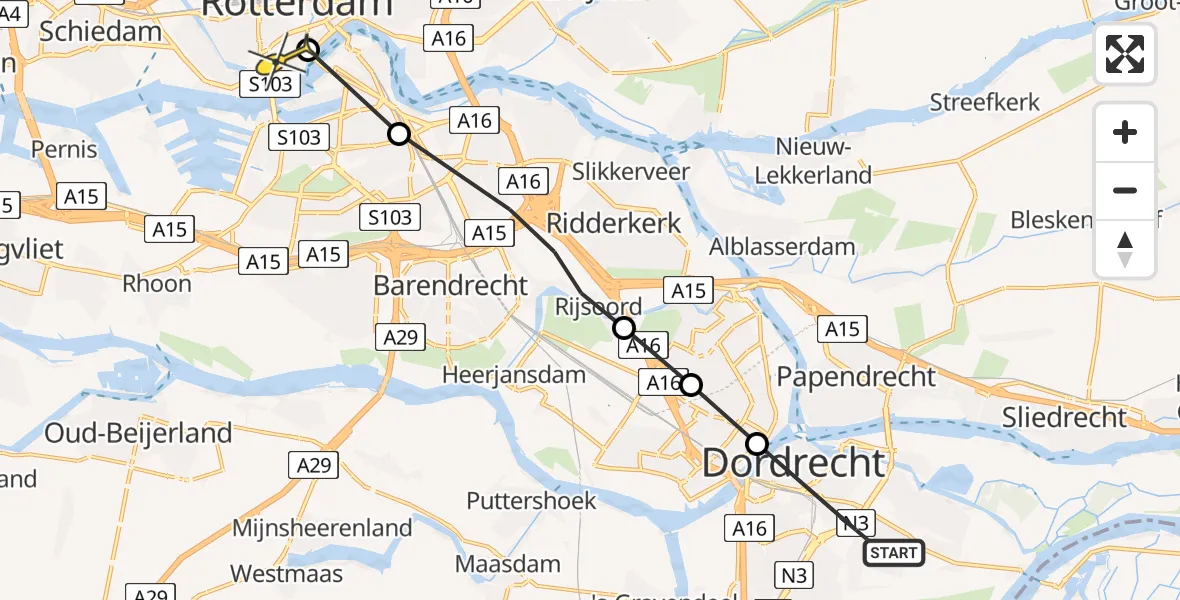 Routekaart van de vlucht: Lifeliner 2 naar Erasmus MC, Krommedijk