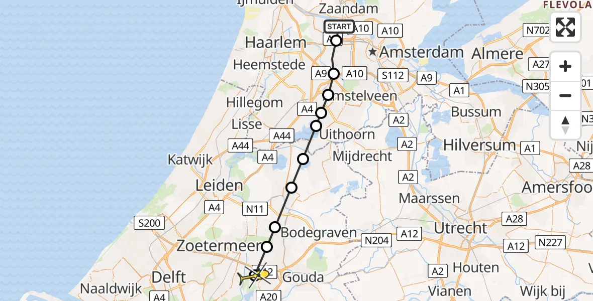 Routekaart van de vlucht: Lifeliner 1 naar Zevenhuizen, Baionen