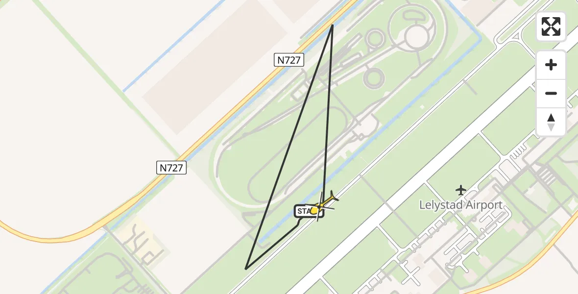 Routekaart van de vlucht: Politieheli naar Lelystad Airport, RDW-testbaan