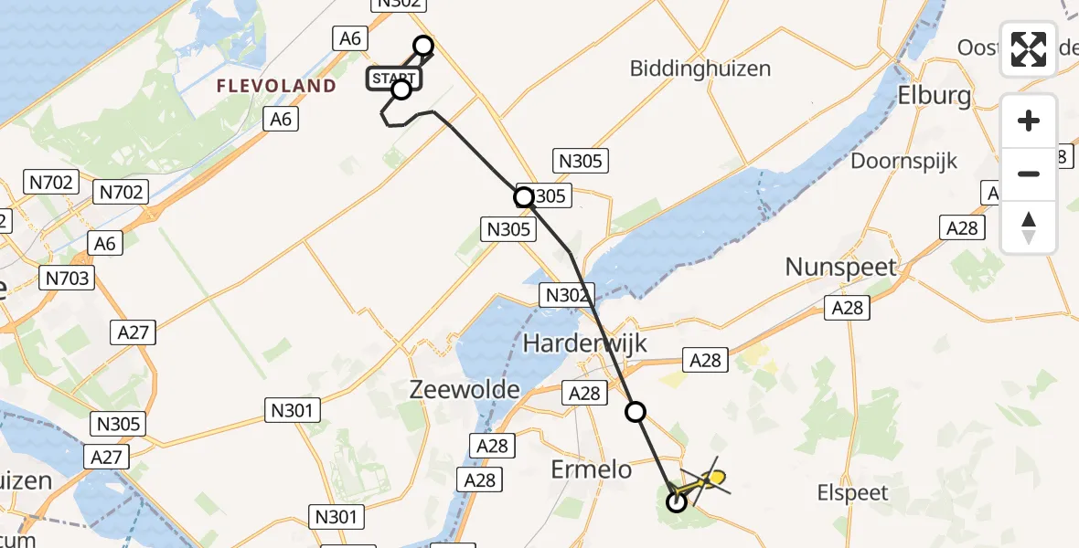 Routekaart van de vlucht: Politieheli naar Ermelo, Anthony Fokkerweg