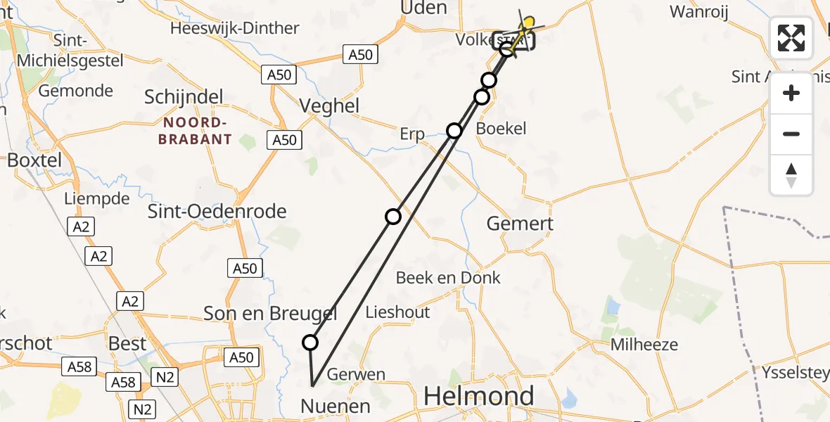 Routekaart van de vlucht: Lifeliner 3 naar Vliegbasis Volkel, Heikantstraat