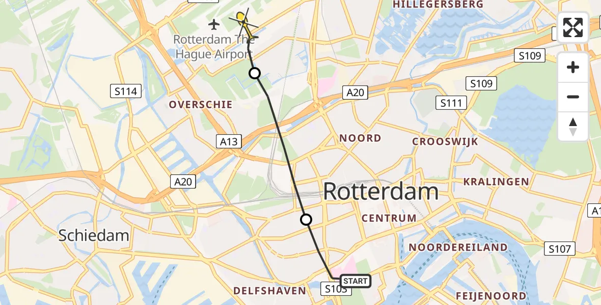 Routekaart van de vlucht: Lifeliner 2 naar Rotterdam The Hague Airport, Mathenesserlaan