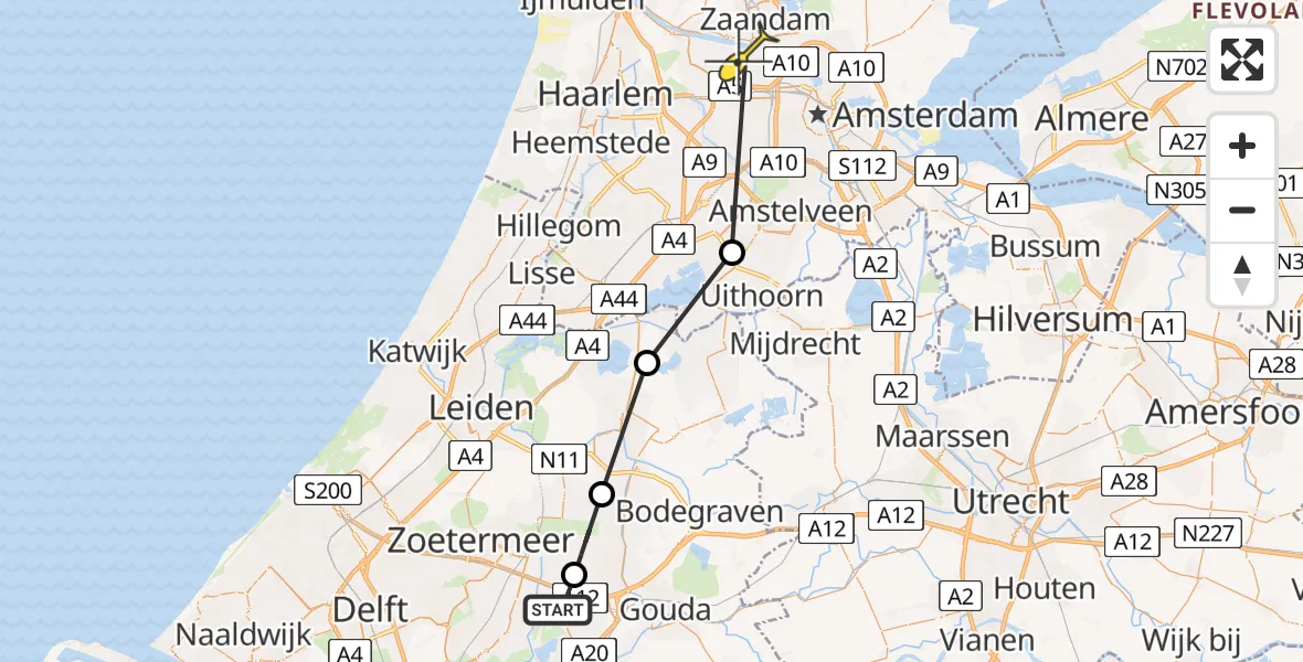 Routekaart van de vlucht: Lifeliner 1 naar Amsterdam Heliport, Noordelijke Dwarsweg