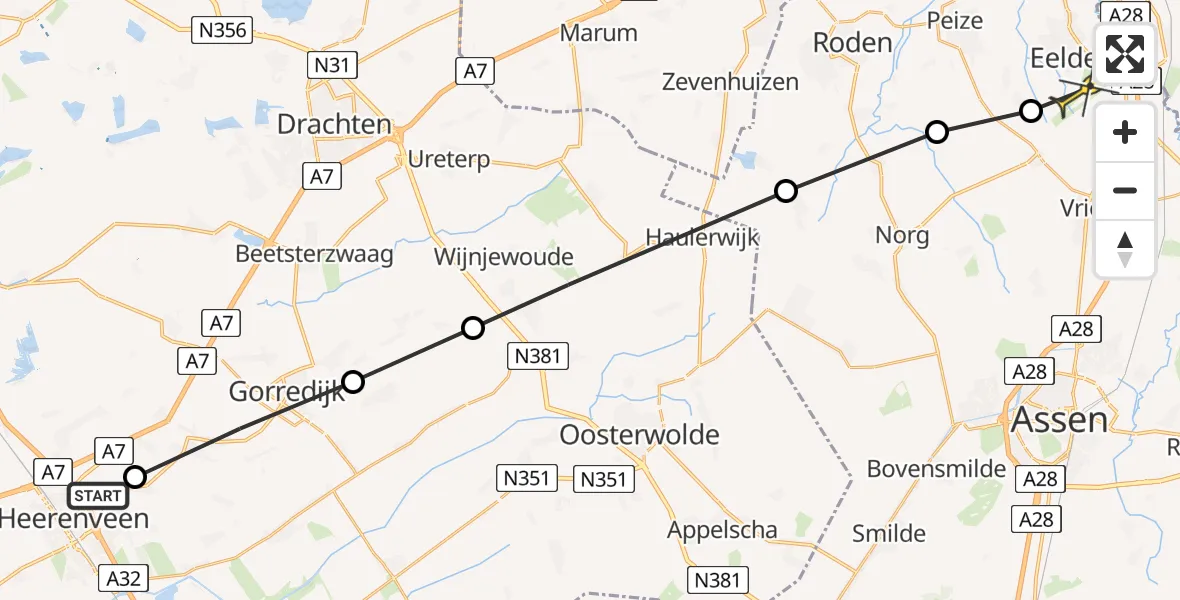 Routekaart van de vlucht: Lifeliner 4 naar Groningen Airport Eelde, Anne Hanzeswyk
