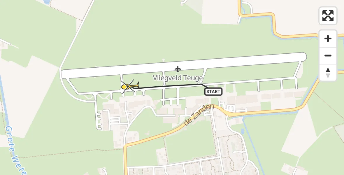 Routekaart van de vlucht: Politieheli naar Vliegveld Teuge, de Zanden