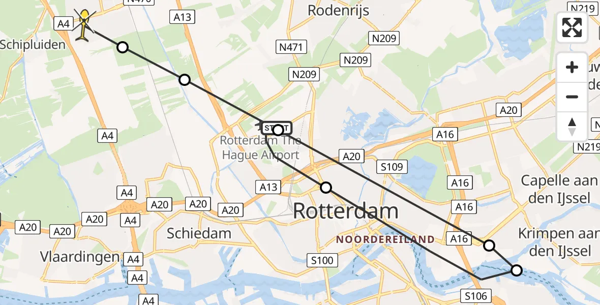 Routekaart van de vlucht: Lifeliner 2 naar Delft, Polderbrug