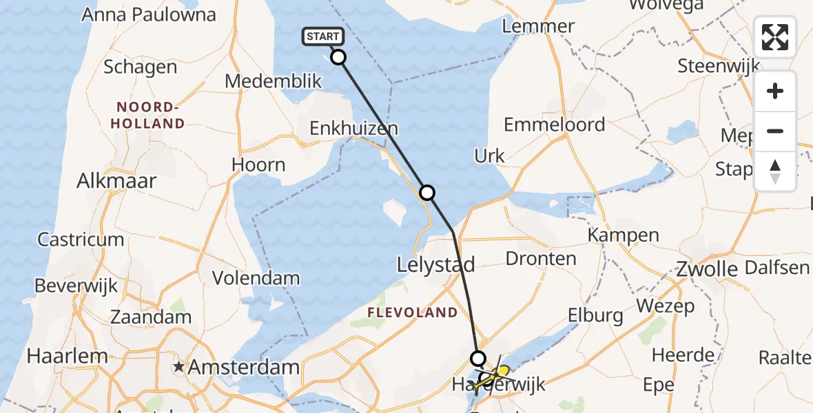 Routekaart van de vlucht: Kustwachthelikopter naar Harderwijk, Wolderwijd