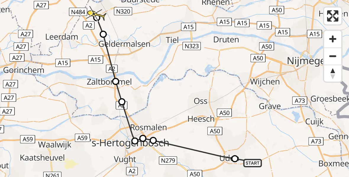 Routekaart van de vlucht: Lifeliner 3 naar Culemborg, Zeelandsedijk