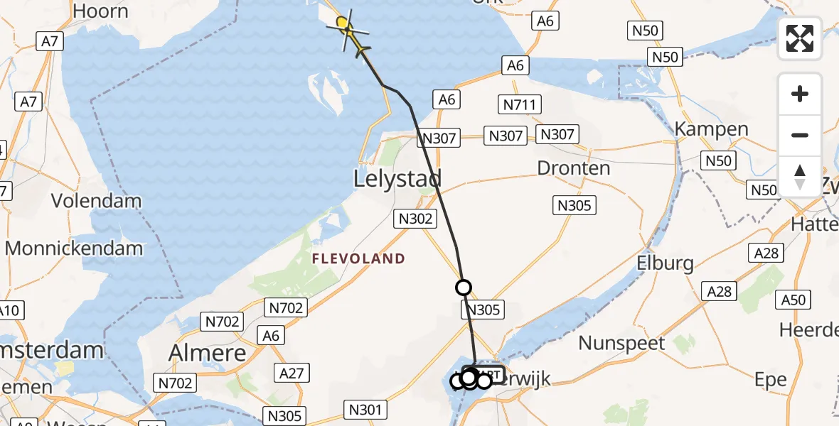Routekaart van de vlucht: Kustwachthelikopter naar Lelystad, Knardijk