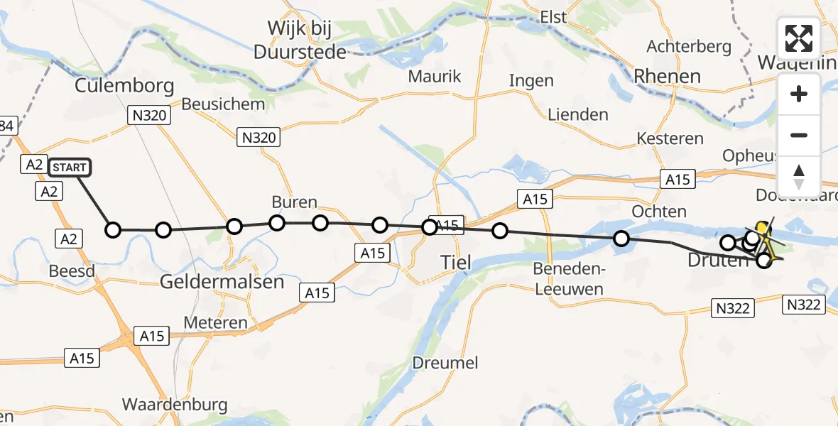 Routekaart van de vlucht: Lifeliner 3 naar Afferden, Marienwaerdt Koeysteeg