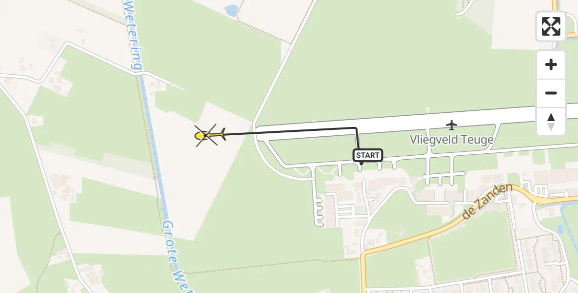 Routekaart van de vlucht: Politieheli naar Vliegveld Teuge, de Zanden