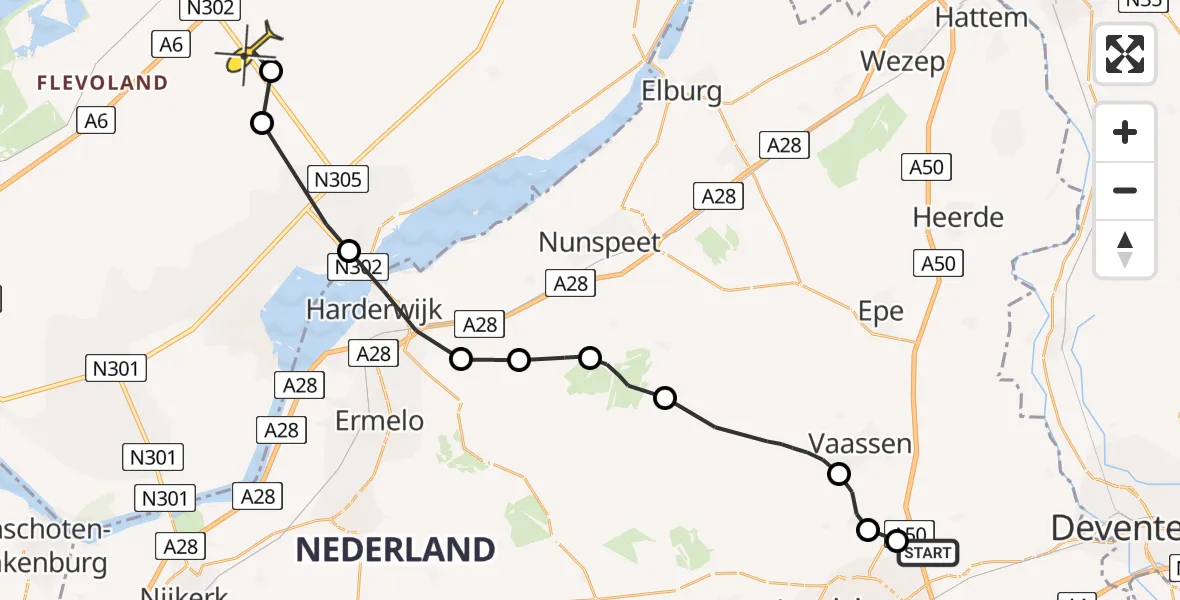 Routekaart van de vlucht: Politiehelikopter naar Lelystad Airport, Laan van het Omniversum