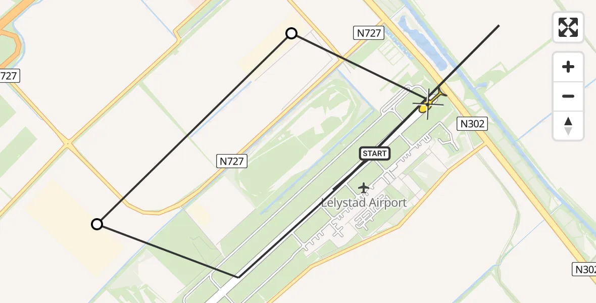 Routekaart van de vlucht: Politieheli naar Lelystad Airport, Emoeweg