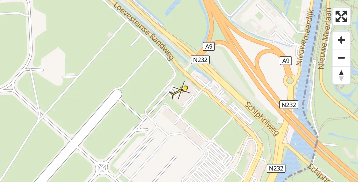 Routekaart van de vlucht: Politieheli naar Schiphol