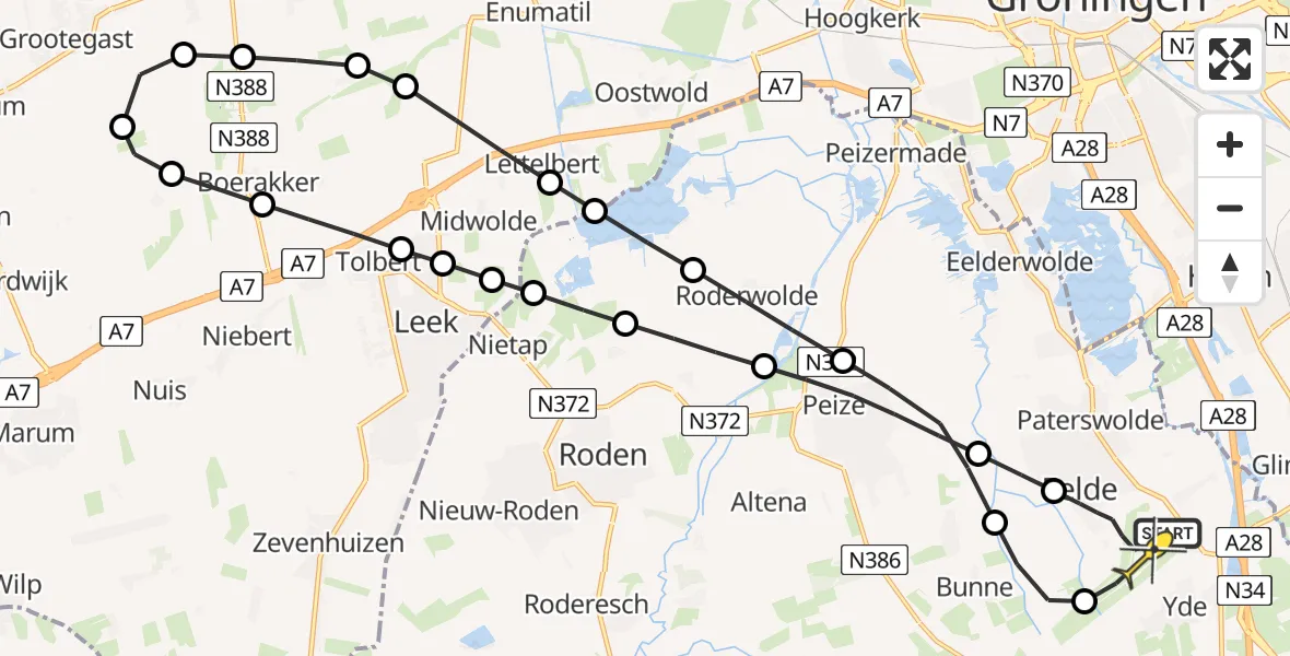 Routekaart van de vlucht: Lifeliner 4 naar Groningen Airport Eelde, Eskampenweg