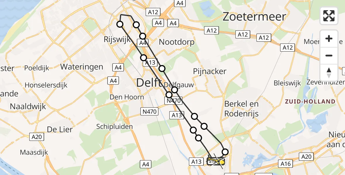 Routekaart van de vlucht: Lifeliner 2 naar Rotterdam The Hague Airport, Schieveense polder