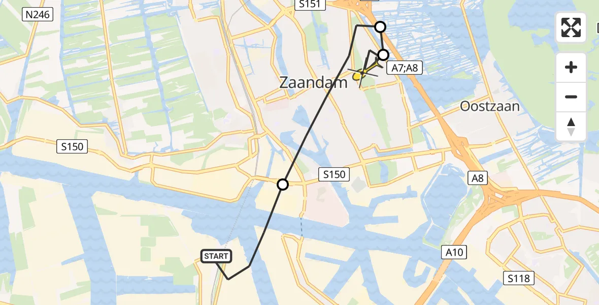 Routekaart van de vlucht: Lifeliner 1 naar Zaandam, Hemweg