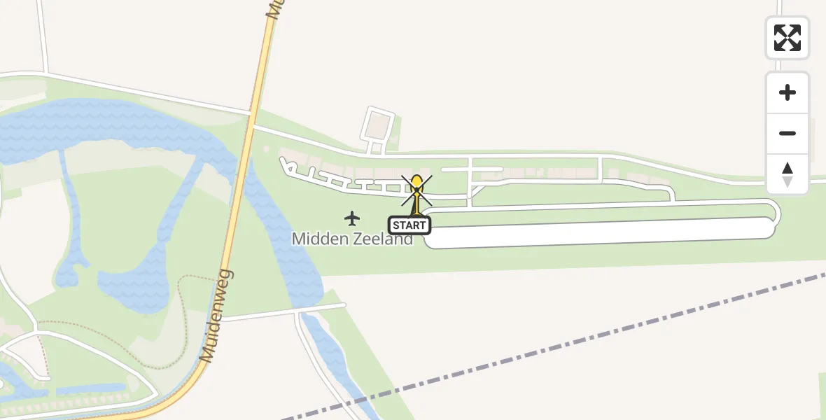 Routekaart van de vlucht: Kustwachthelikopter naar Vliegveld Midden-Zeeland, Calandweg