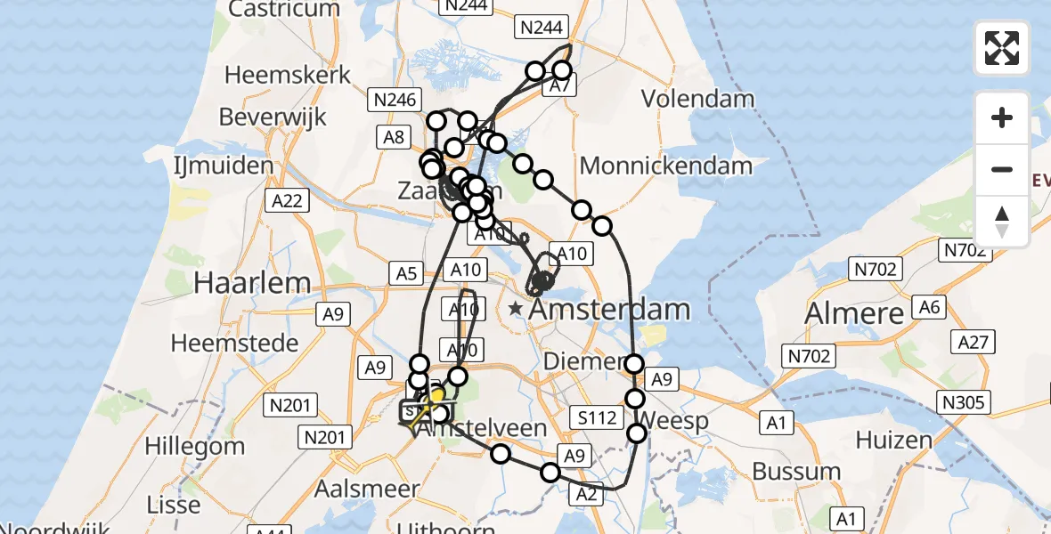 Vluchtroute Politiehelikopter van Schiphol naar Schiphol