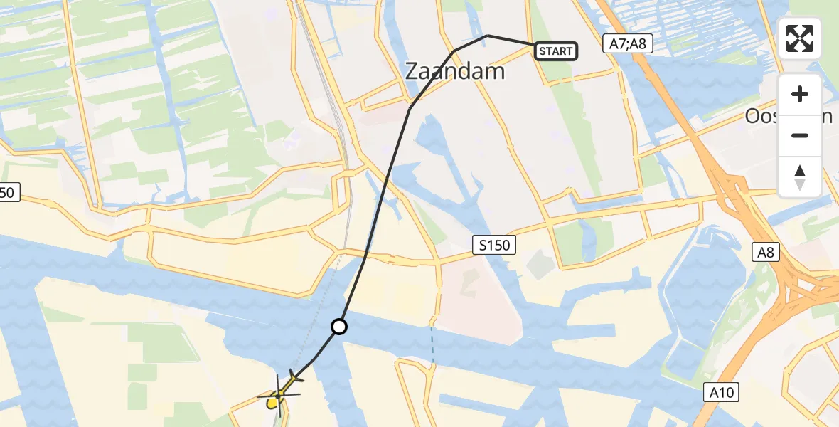 Routekaart van de vlucht: Lifeliner 1 naar Amsterdam Heliport, H Gerhardstraat