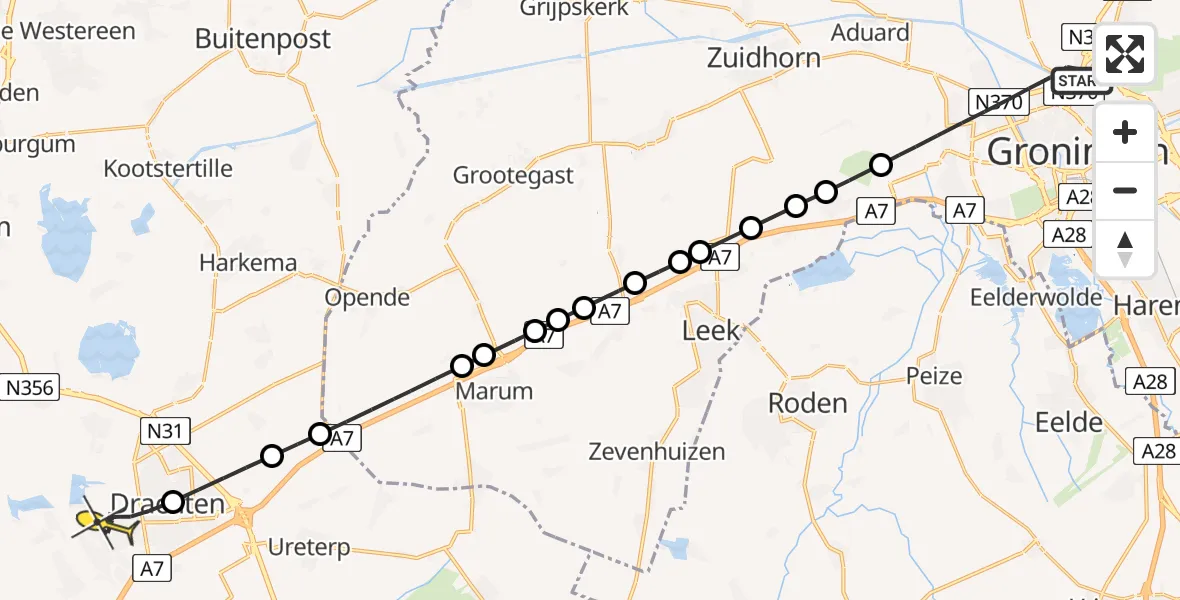 Routekaart van de vlucht: Lifeliner 4 naar Drachten, Crematoriumlaan