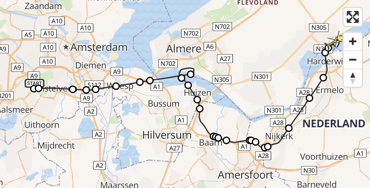 Routekaart van de vlucht: Politiehelikopter naar Biddinghuizen, Thermiekstraat