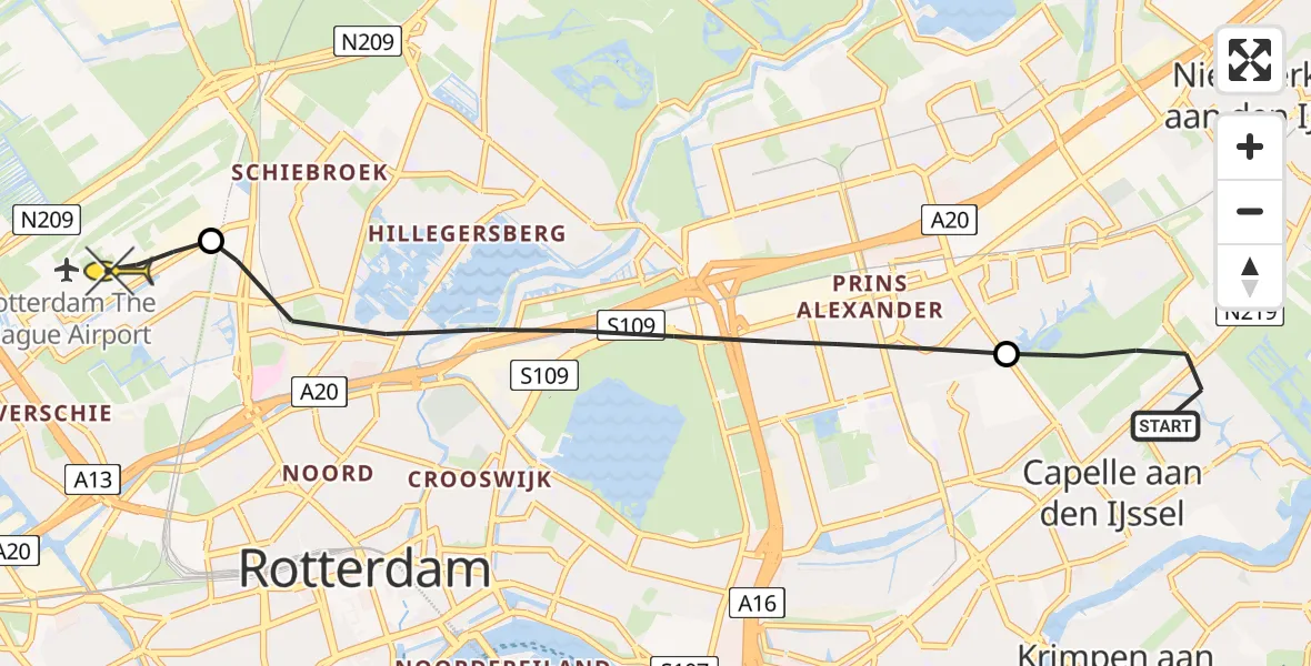 Routekaart van de vlucht: Lifeliner 2 naar Rotterdam The Hague Airport, Bosmuizenpad