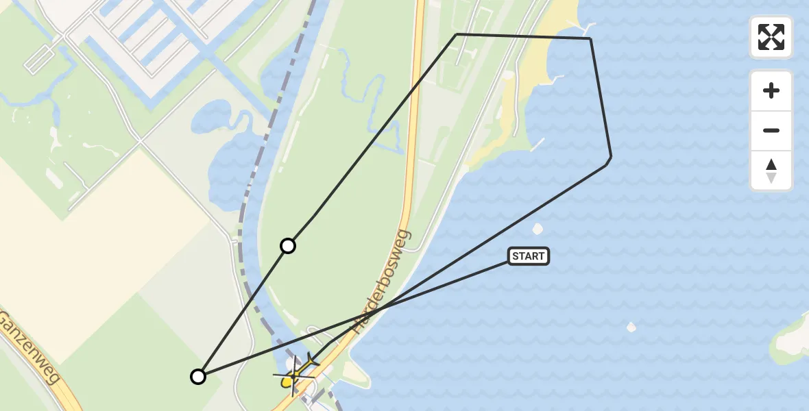 Routekaart van de vlucht: Politieheli naar Biddinghuizen, Harderdijk