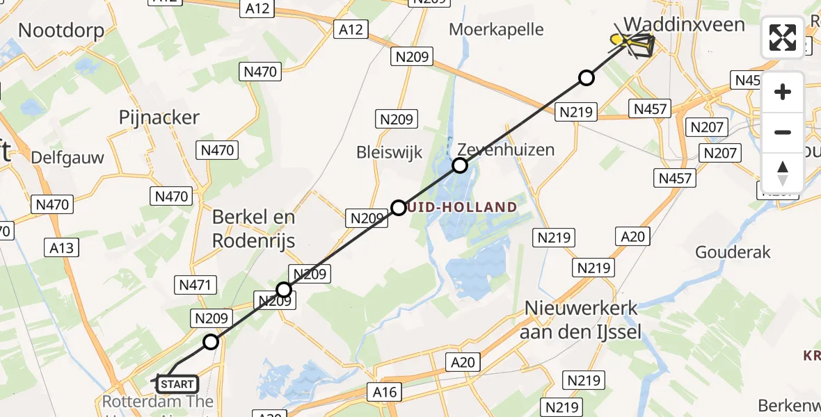 Routekaart van de vlucht: Lifeliner 2 naar Waddinxveen, Bovendijk