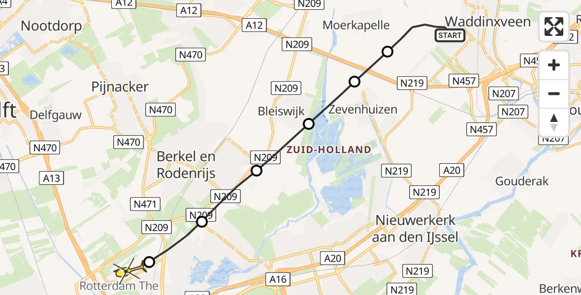 Routekaart van de vlucht: Lifeliner 2 naar Rotterdam The Hague Airport, Zesde Tochtweg