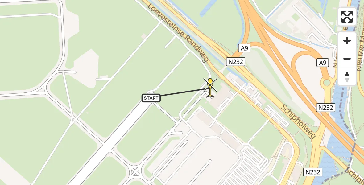Routekaart van de vlucht: Politieheli naar Schiphol, Loevesteinse Randweg