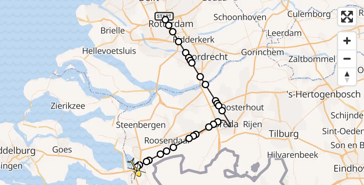 Routekaart van de vlucht: Lifeliner 2 naar Woensdrecht, Beekweg