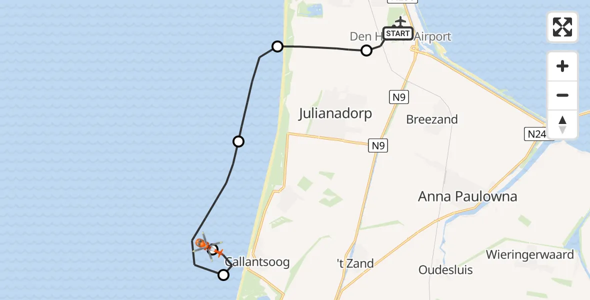 Vluchtroute Kustwachthelikopter Vliegveld De Kooy - , 09 oktober 2025, 12:02
