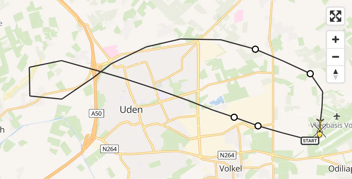 Routekaart van de vlucht: Lifeliner 3 naar Vliegbasis Volkel, Kromstraat