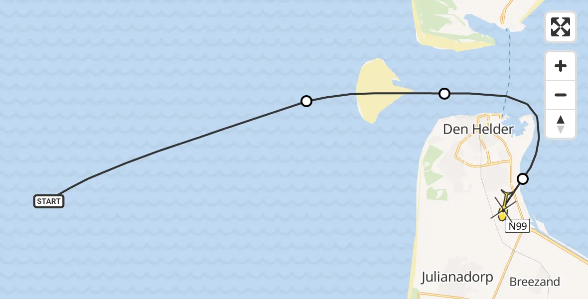 Routekaart van de vlucht: Kustwachthelikopter naar Vliegveld De Kooy, Luchthavenweg