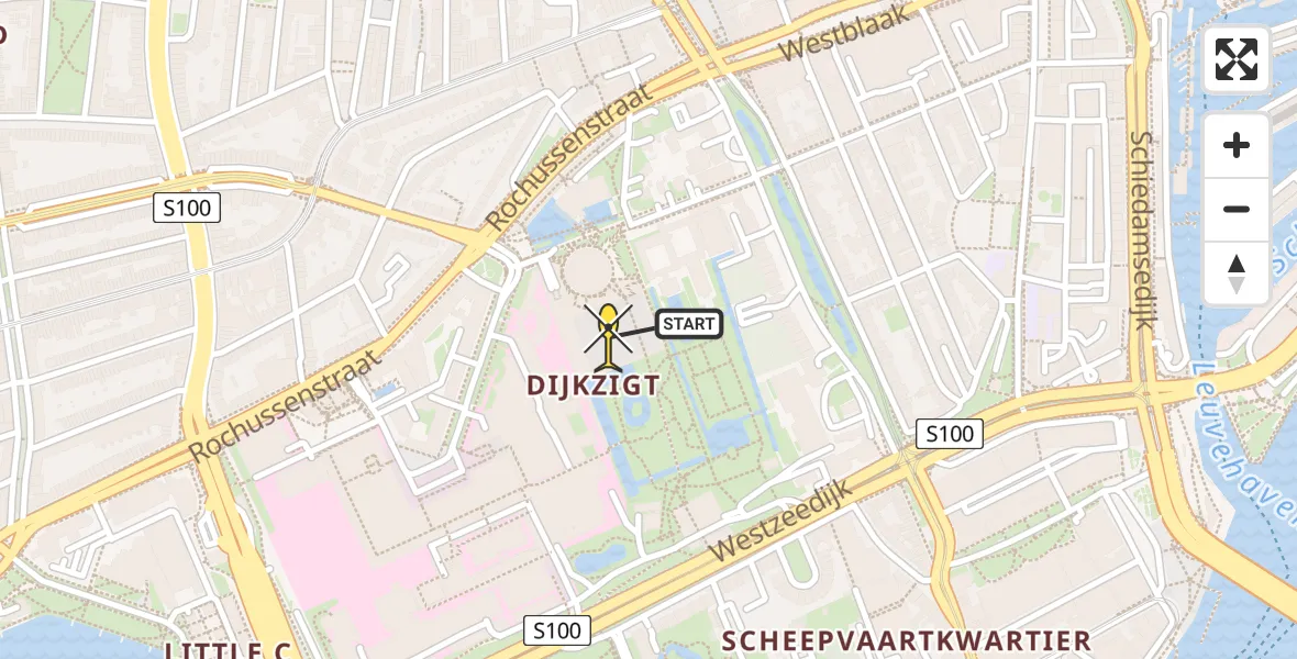 Routekaart van de vlucht: Lifeliner 1 naar Erasmus MC, Museumpark