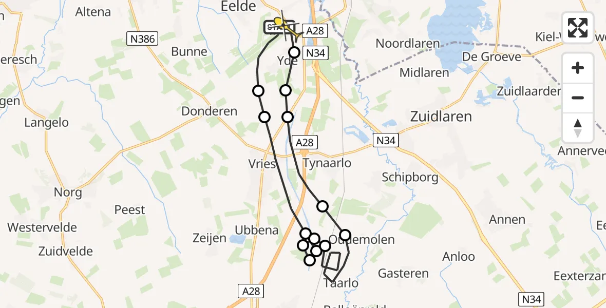 Routekaart van de vlucht: Lifeliner 4 naar Groningen Airport Eelde, Luchtenburgerweg