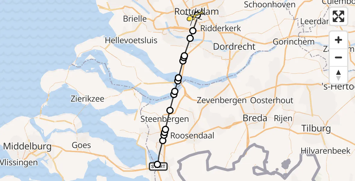 Routekaart van de vlucht: Lifeliner 2 naar Erasmus MC, Reimerswaalweg