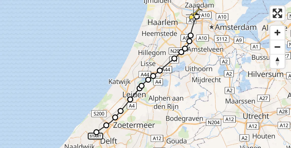Routekaart van de vlucht: Lifeliner 1 naar Amsterdam Heliport, Havannapad